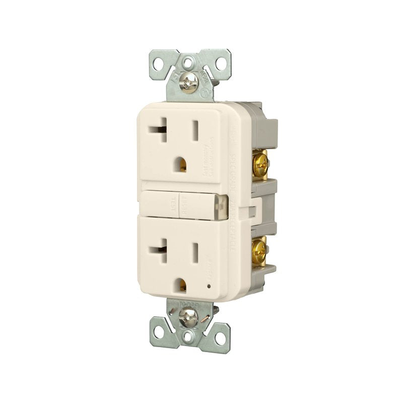 Eaton GF20LA Self-Test GFCI Receptacle, 125 V, 20 A, NEMA: NEMA 5-20R, Back, Side Wiring, Light Almond
