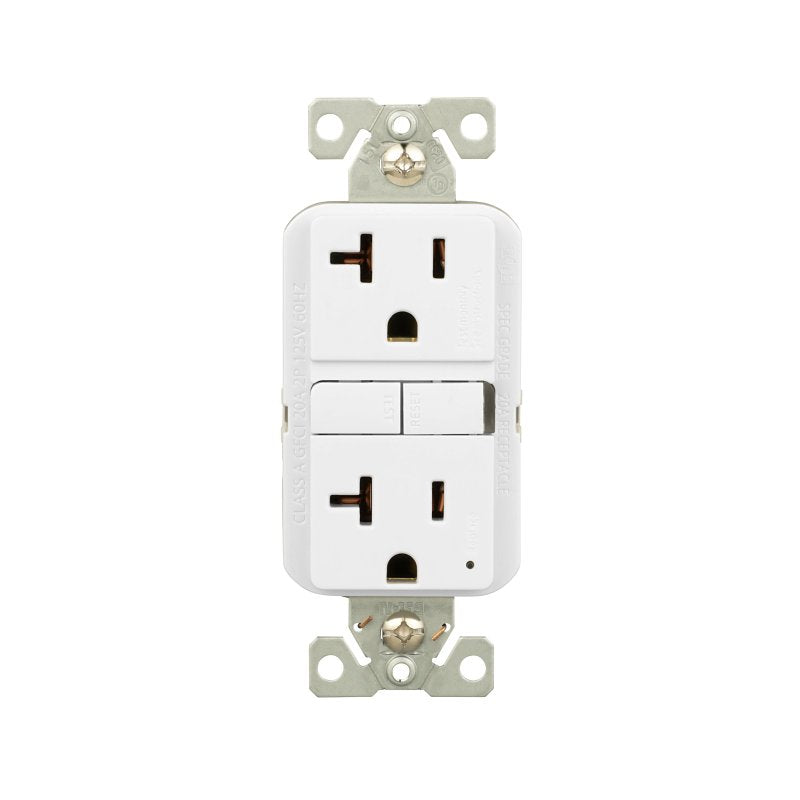 Eaton GF20W Self-Test GFCI Receptacle, 125 V, 20 A, NEMA: NEMA 5-20R, Back, Side Wiring, White