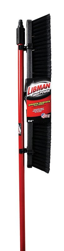 Libman 801 Smooth Surface Heavy-Duty Push Broom, 25-1/2 in Sweep Face, 3 in L Trim, Pet Bristle, 64 in L, Bolt
