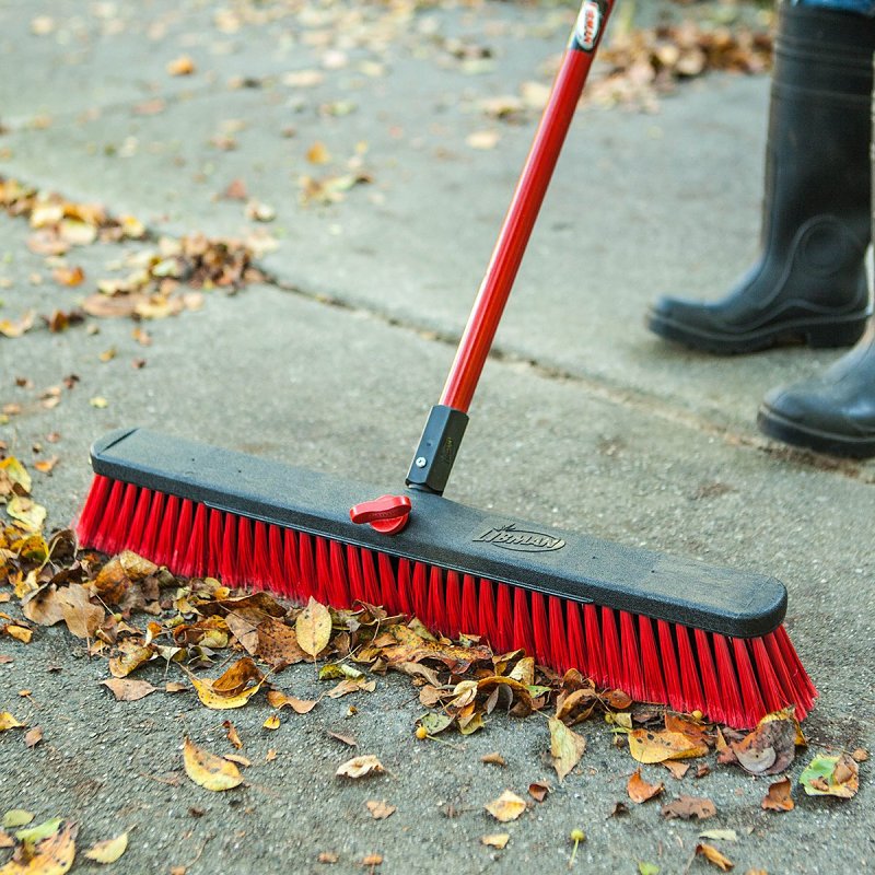 Libman 805 Push Broom, 24 in Sweep Face, 3 in L Trim, Pet Bristle, 64 in L, Steel Handle