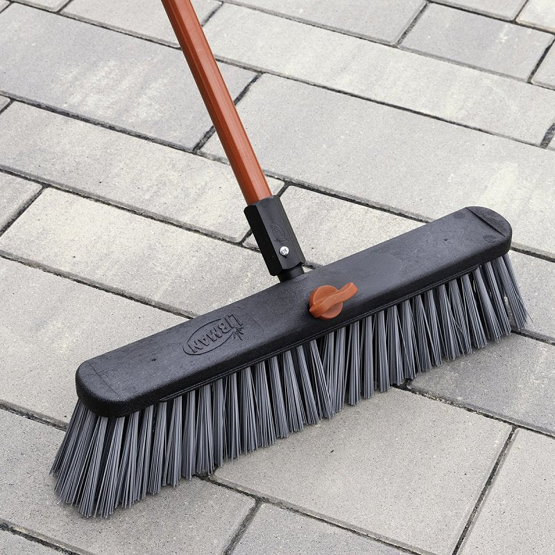 Libman 878 Push Broom, 4 in L Trim, Pet Bristle, 58-3/4 in L, Threaded, Steel Handle, Red