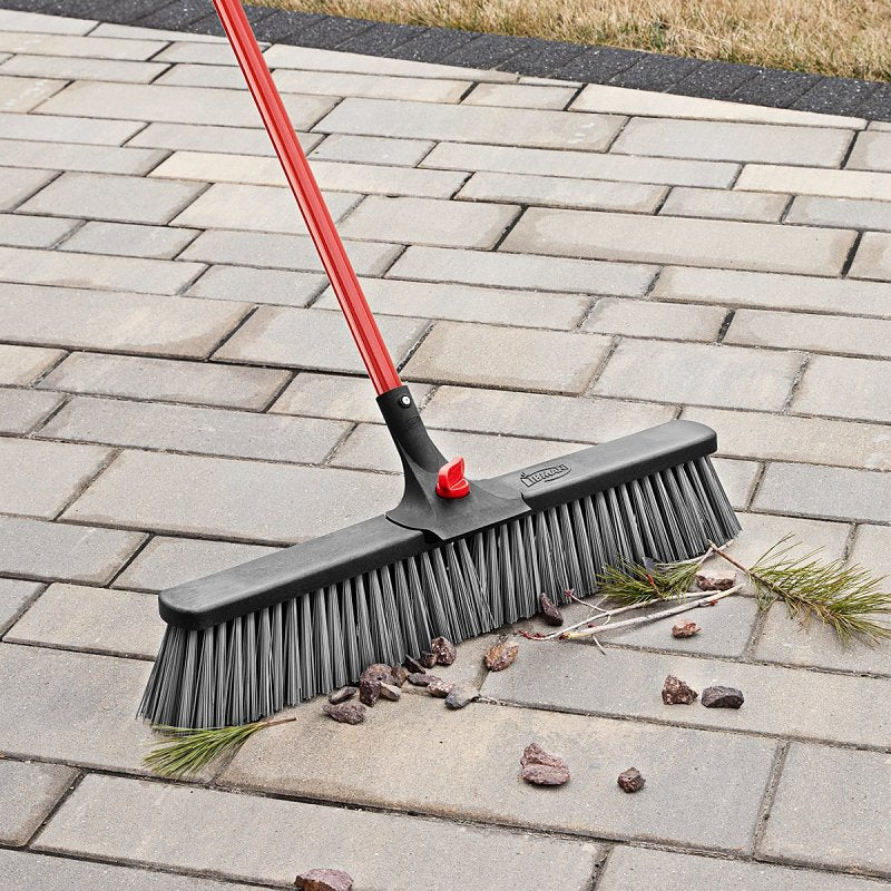 Libman 879 Rough Surface Push Broom, 25-1/2 in Sweep Face, 4 in L Trim, Pet Bristle, 64 in L, Bolt, Steel Handle