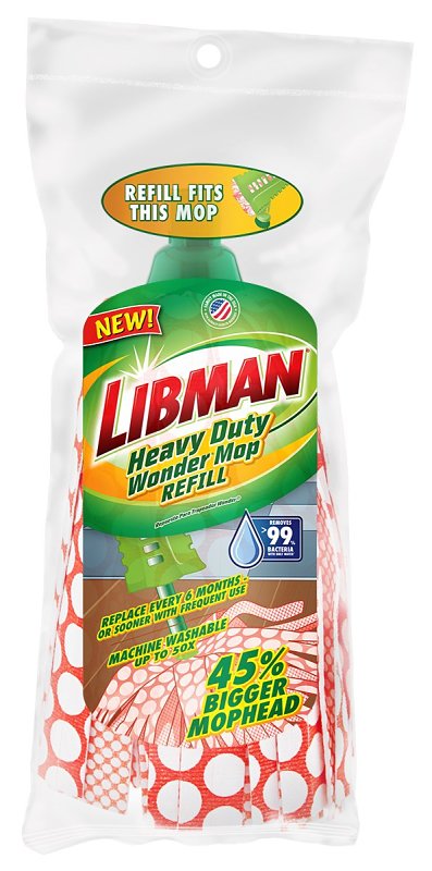 Libman Wonder Series 1229 String Mop Refill, Snap-On, Microfiber, Orange/White