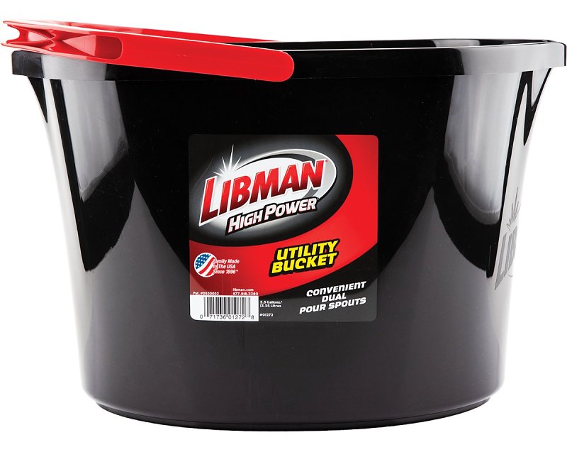 Libman 1272 Utility Bucket, 3.5 gal, 15.81 in Dia, Polymer, Black