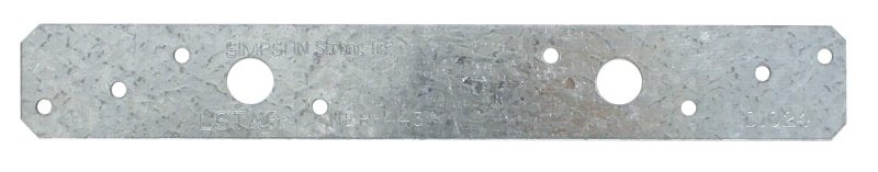 Simpson Strong-Tie LSTA Series LSTA9 Strap Tie, 9 in L x 1-1/4 in W Dimensions, 20 ga, Steel, Galvanized/Zinc, 1/PK, Pack of 50