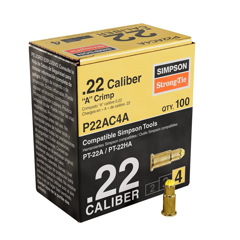 Simpson Strong-Tie P22AC P22AC4A Crimp Load, 0.22 Caliber, Power Level: 4, Yellow Code, Pack of 10