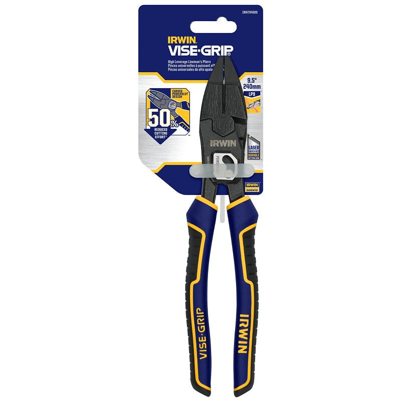 Irwin PowerSlot IWHT84000 Lineman's Plier with Wire Cutter, 9-1/2 in OAL, 12/2 AWG Cutting Capacity, 1 in Jaw Opening