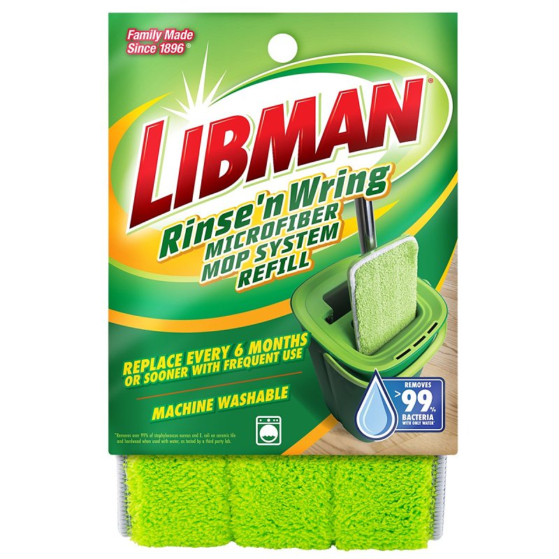 Libman Rinse 'n Wring 1676 Mop Refill, Hook and Loop, Microfiber, Green