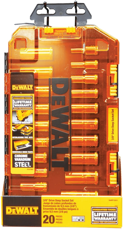 DEWALT DWMT73812 Series Socket Set, Chrome, Includes: 10 to 19 mm Metric Deep Sockets
