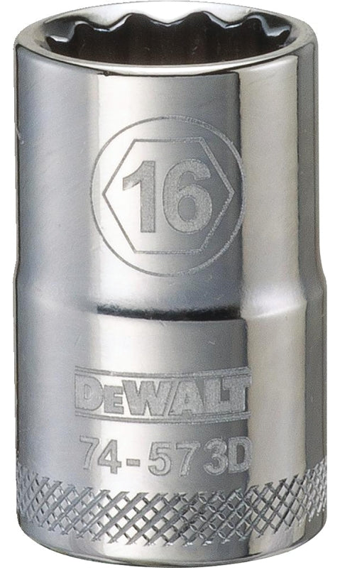 DEWALT DWMT74573OSP Drive Socket, 16 mm Socket, 1/2 in Drive, 12-Point, Vanadium Steel, Polished Chrome