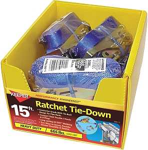 Keeper 89515-10 Tie-Down, Ratchet, 1 in W, 15 ft L, Orange, 666 lb, J-Hook End Fitting, Pack of 8