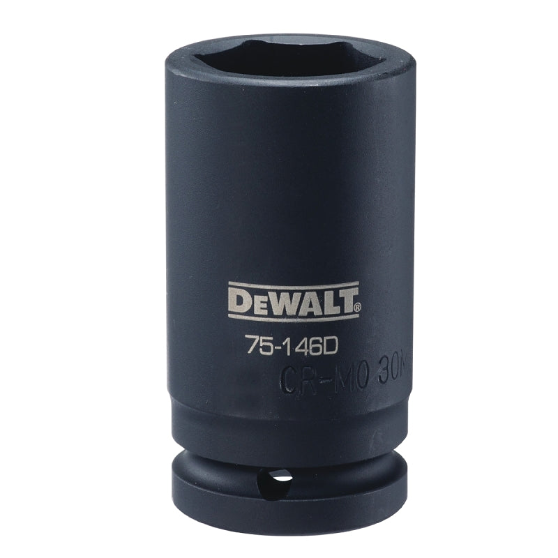 DEWALT DWMT75146OSP Impact Socket, 30 mm Socket, 3/4 in D Socket, 3-11/32 in OAL, 3/4 in Drive, 6-Point, CR-440 Steel