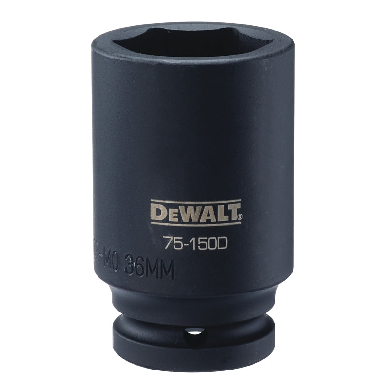 DEWALT DWMT75150OSP Impact Socket, 36 mm Socket, 7/8 in D Socket, 3/4 in Drive, 6-Point, Steel, Black Oxide, Metric