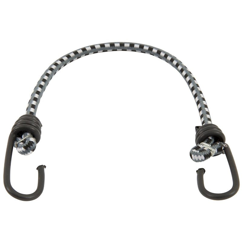 Keeper A06019Z Bungee Cord, 18 in L, Rubber, Black/Gray, Hook End