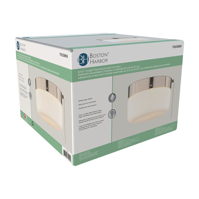 Boston Harbor OG24014 Ceiling Light, 120 V, 2-Lamp, CFL, LED Lamp, Stainless Steel Fixture, Satin Nickel Fixture