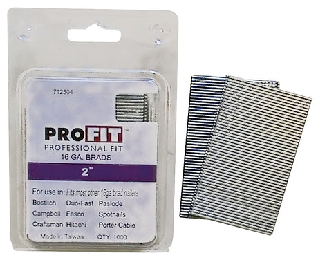ProFIT 0712504 Series Finish Nail, Glue Collation, 2 in L, 16 Gauge, Steel, Electro-Galvanized, Brad Head, Smooth Shank