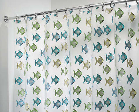 iDesign 72 in. H X 72 in. W Blue/Green Fish Shower Curtain PEVA
