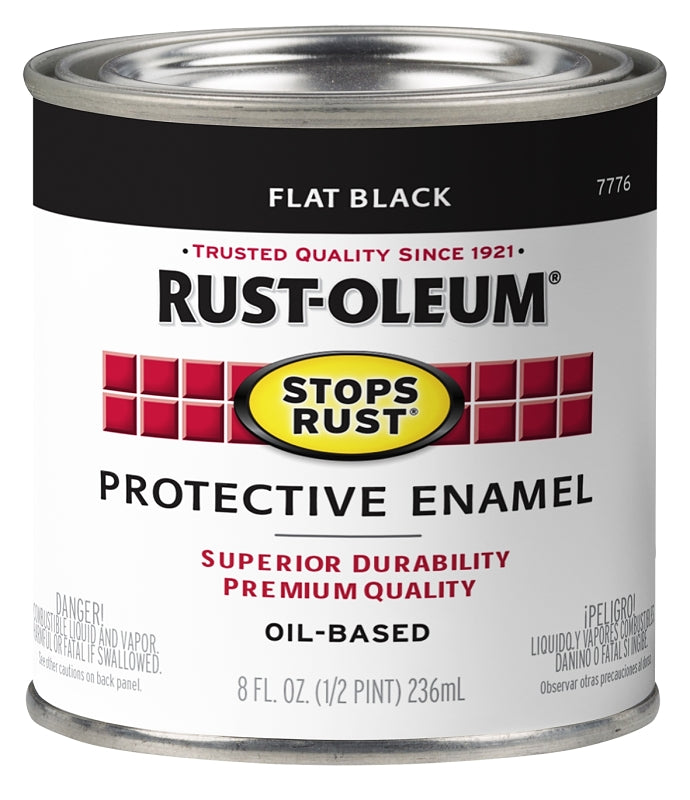 Stops Rust 7776730 Enamel Paint, Oil Base, Flat Sheen, Black, 0.5 pt, Can, 50 to 110 sq-ft/qt Coverage Area
