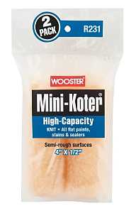 Wooster R231-4 Mini Roller Cover, 1/2 in Thick Nap, 4 in L, Fabric Cover, 2/PK