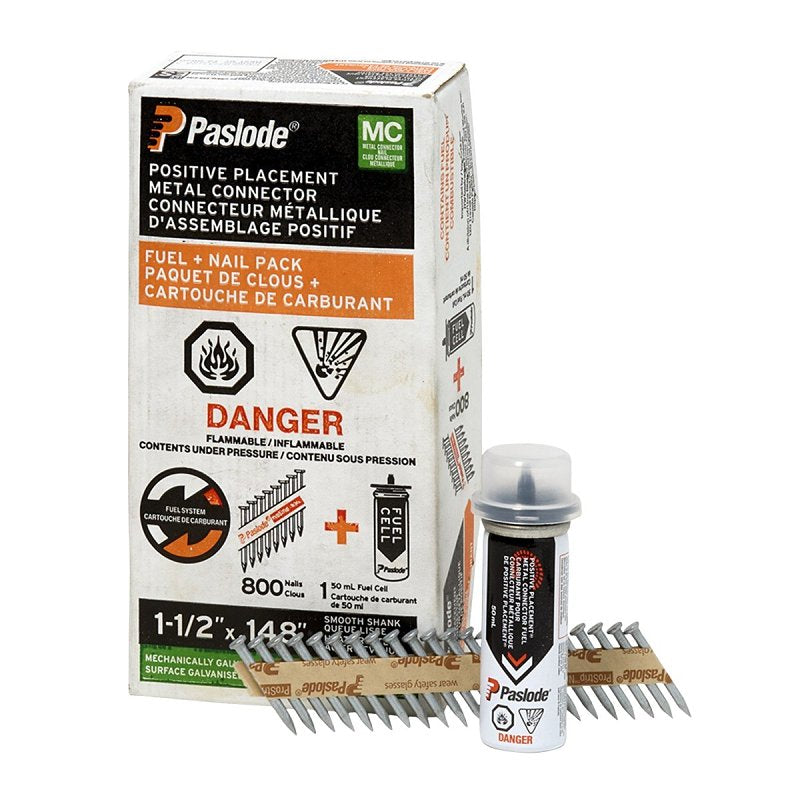 GRK Fasteners 650924C Fuel and Nail Pack, 1-1/2 in L, 9 ga Gauge, Steel, Galvanized, Round Head, Smooth Shank