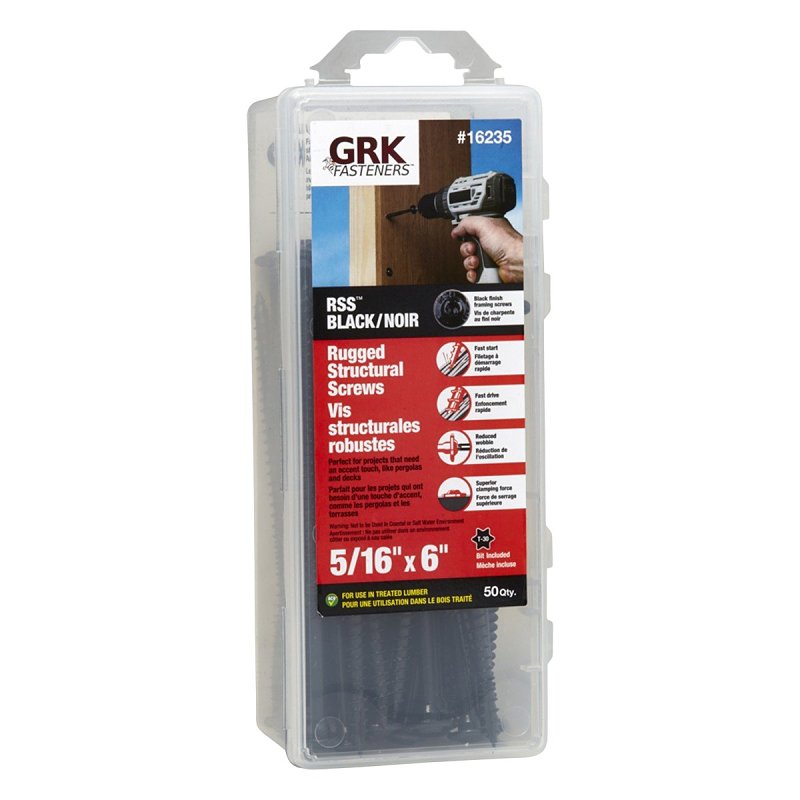 GRK Fasteners RSS 16235 Star Drive Structural Screw, 5/16 in x 6 in L, CEE, W-Cut Thread, Steel, Black, 50/Pack