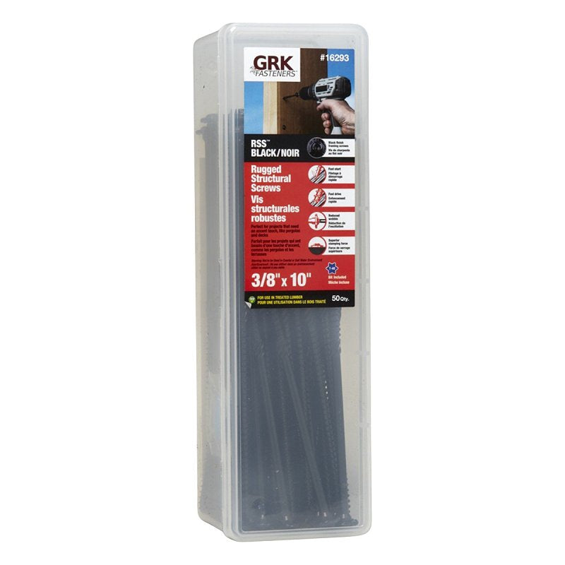 GRK Fasteners RSS 16293 Rugged Structural Screw, 3/8 in Thread, 10 in L, CEE, W-Cut Thread, Round Washer Head, Steel