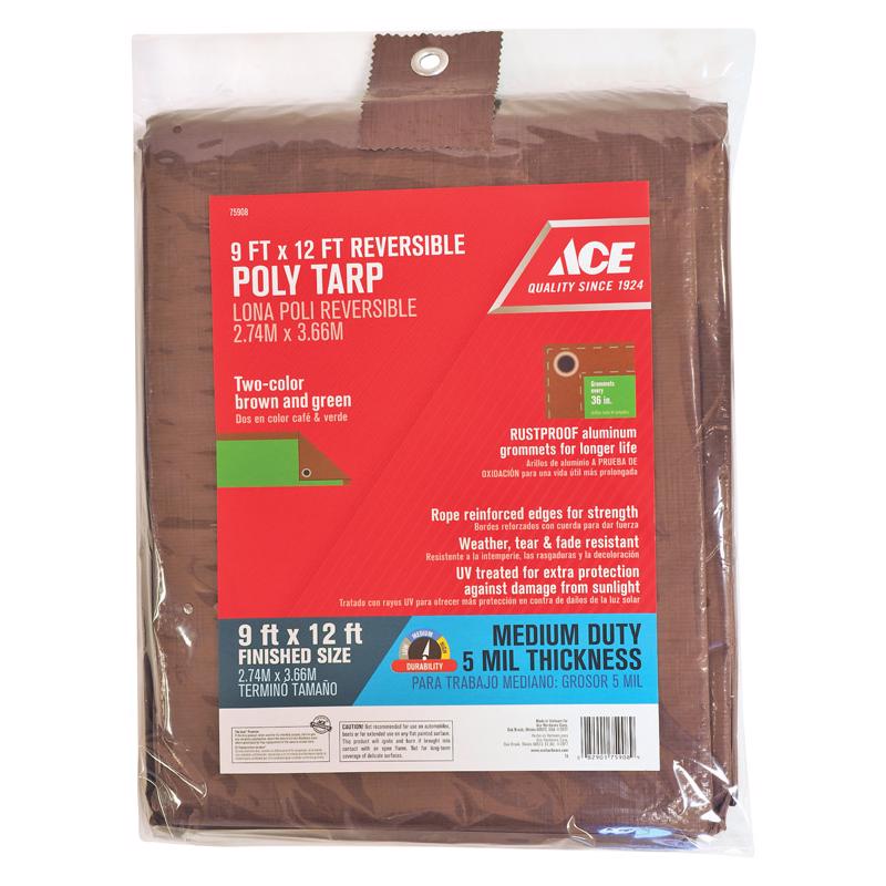Ace 9 ft. W X 12 ft. L Medium Duty Polyethylene Tarp Brown/Green