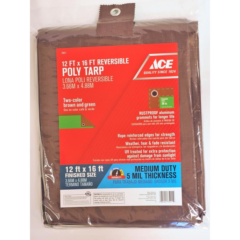 Ace 12 ft. W X 16 ft. L Medium Duty Polyethylene Tarp Brown/Green