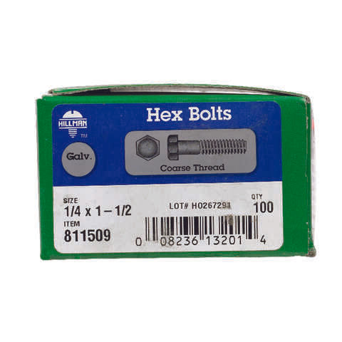 HILLMAN 1/4 in. D X 1-1/2 in. L Hot Dipped Galvanized Steel Hex Bolt 100 pk