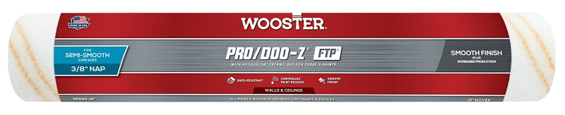 Wooster RR666-18 Roller Cover, White, 3/8 in Thick Nap, 18 in L, Fabric Cover