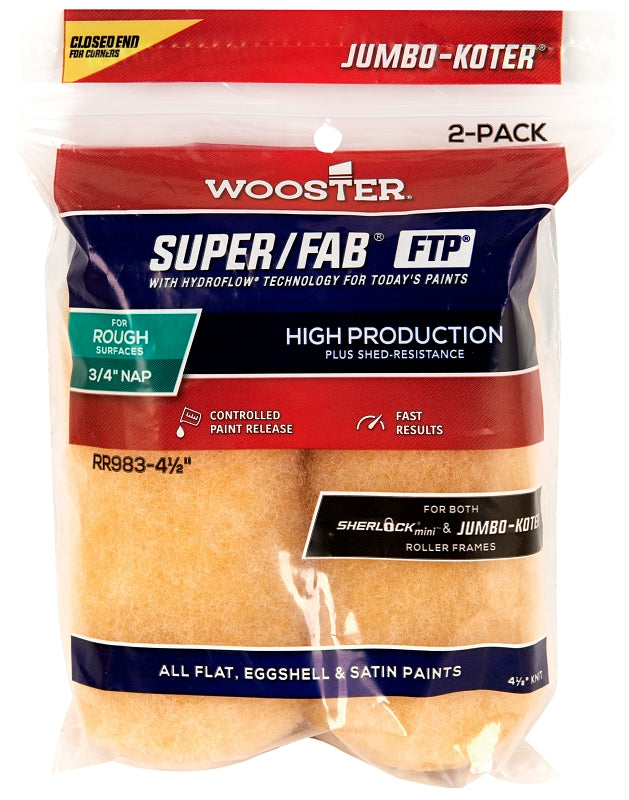 Wooster RR983-4 1/2 Roller Cover, 3/4 in Thick Nap, 4-1/2 in L, Fabric Cover, Gold