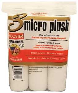 Wooster R335-9 Roller Cover, White, 5/16 in Thick Nap, 9 in L, Microfiber Cover, 3/PK