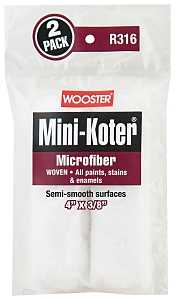 Wooster R316-4 Mini Roller Cover, 3/8 in Thick Nap, 4 in L, Microfiber Cover, 2/PK
