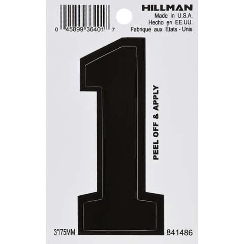 HILLMAN 3 in. Black Vinyl Self-Adhesive Number 1 1 pc, Pack of 6