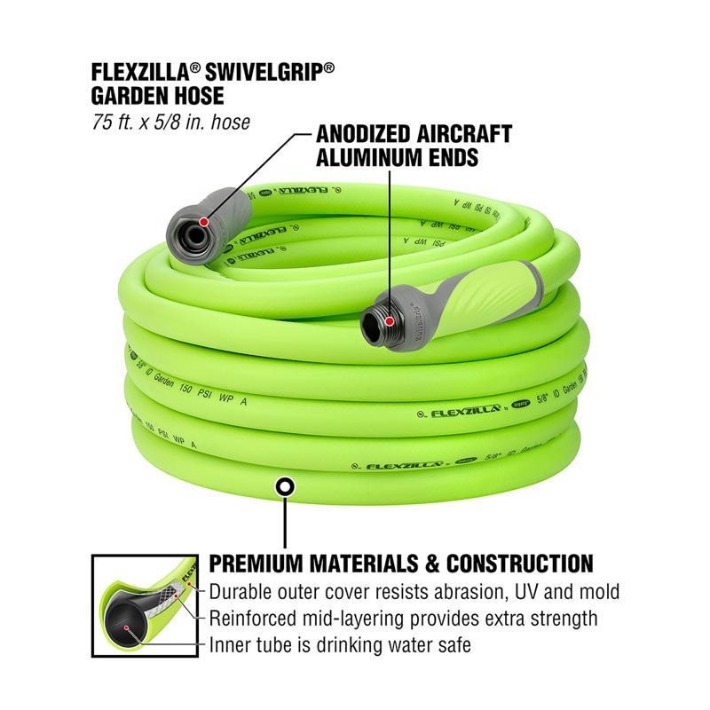 Legacy Flexzilla SwivelGrip 5/8 in. D X 75 ft. L Medium Duty Premium Grade Garden Hose