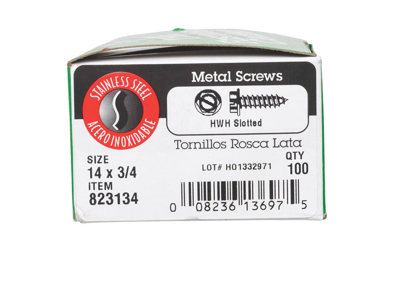 HILLMAN No. 14 X 3/4 in. L Slotted Hex Washer Head Sheet Metal Screws 100 pk