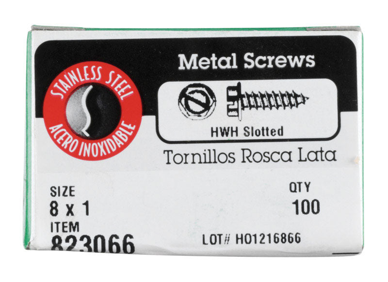 HILLMAN No. 8 X 1 in. L Slotted Hex Washer Head Sheet Metal Screws 100 pk