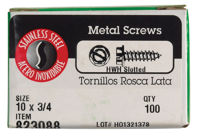 HILLMAN No. 10 X 3/4 in. L Slotted Hex Washer Head Sheet Metal Screws 100 pk