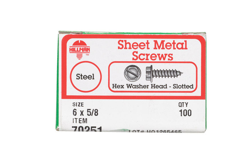 HILLMAN No. 6 X 5/8 in. L Slotted Hex Washer Head Sheet Metal Screws 100 pk