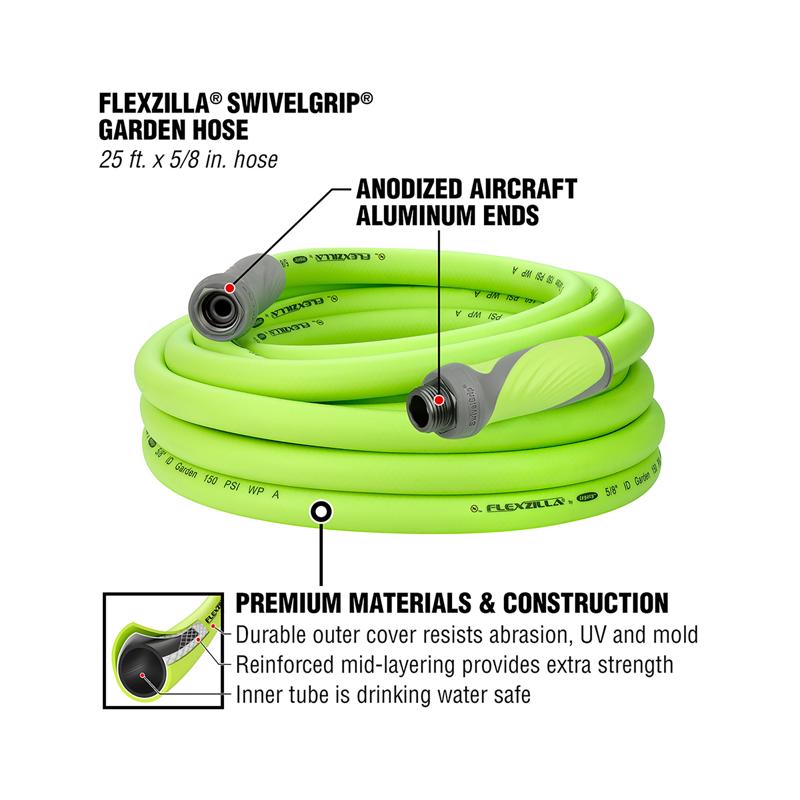 Legacy Flexzilla SwivelGrip 5/8 in. D X 25 ft. L Medium Duty Premium Grade Garden Hose