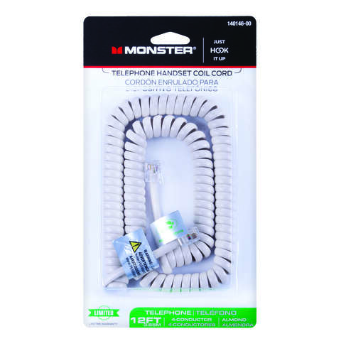 Monster Just Hook It Up 12 ft. L Almond Telephone Handset Coil Cord