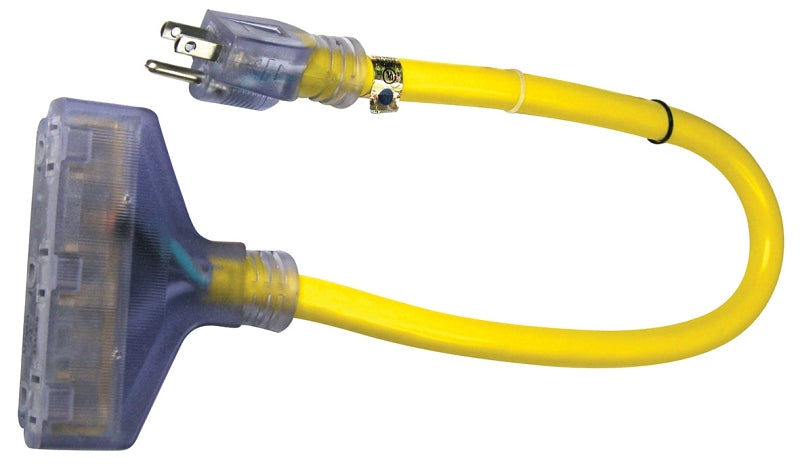 PowerZone ORADL611802 Contractor Extension Cord, 12 AWG Cable, 2 ft L, 125 V, Yellow