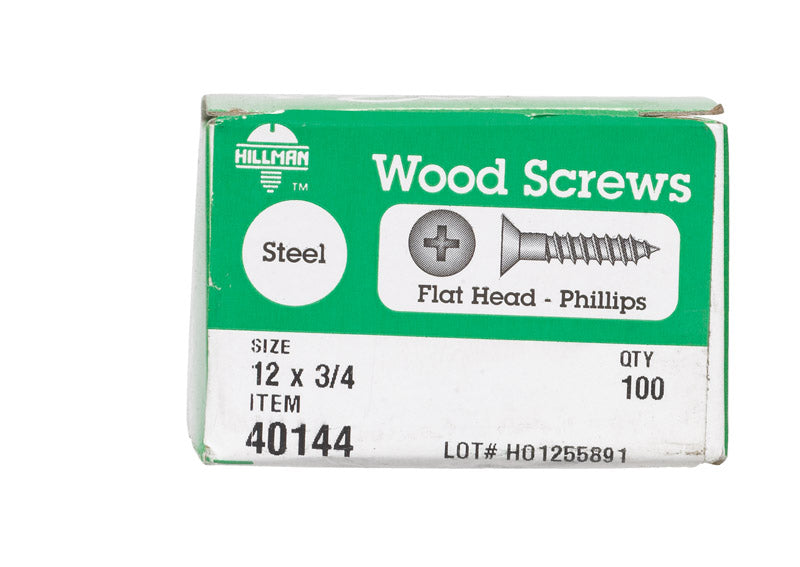 HILLMAN No. 12 X 3/4 in. L Phillips Zinc-Plated Coarse Wood Screws 100 pk