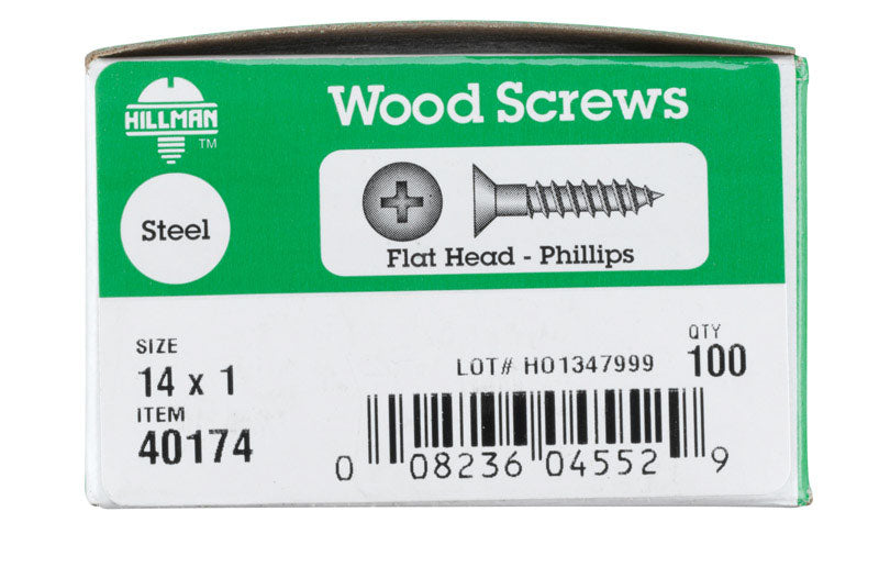 HILLMAN No. 14 X 1 in. L Phillips Zinc-Plated Coarse Wood Screws 100 pk