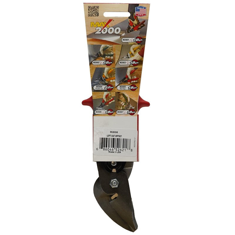 Malco Max2000 Series M2006 Aviation Snip, 10 in OAL, 1-1/4 in L Cut, Left, Offset Cut, Hardened Alloy Blade, Red Handle