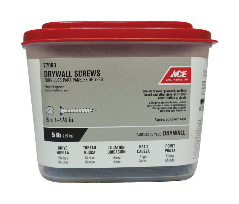 Ace No. 6 wire X 1-1/4 in. L Phillips Coarse Drywall Screws 5 lb 1417 pk