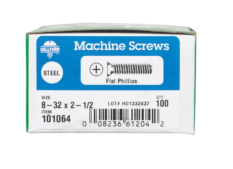 HILLMAN No. 8-32 X 2-1/2 in. L Phillips Flat Head Zinc-Plated Steel Machine Screws 100 pk