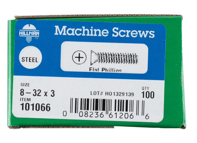 HILLMAN No. 8-32 X 3 in. L Phillips Flat Head Zinc-Plated Steel Machine Screws 100 pk