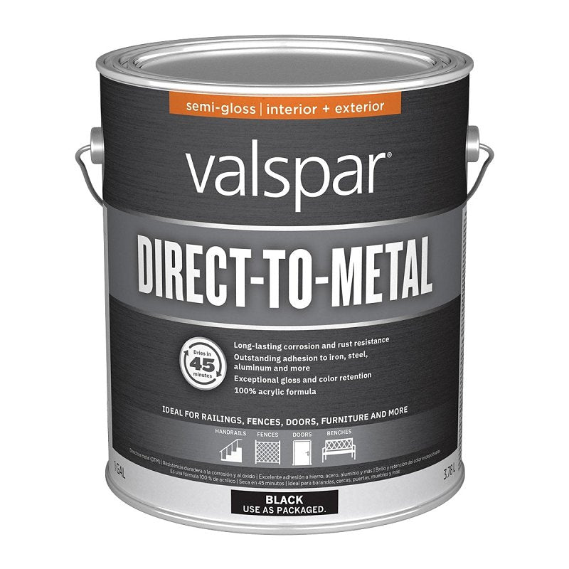 Valspar 007.5760026.007 Direct-To-Metal Paint, Semi-Gloss, Black, 1 gal, Pack of 4