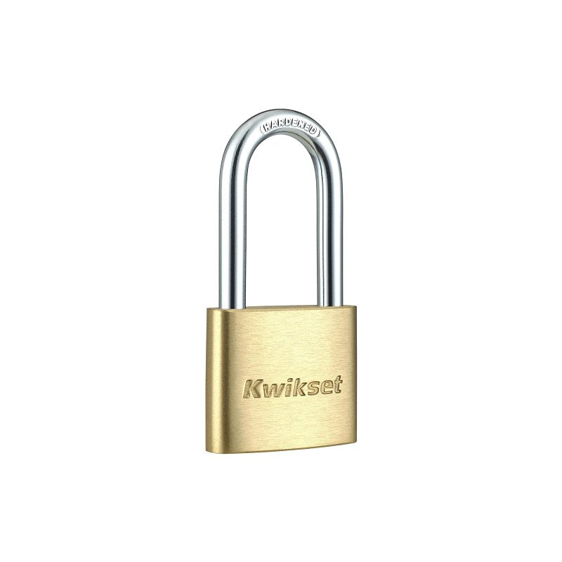 Kwikset 90260-325 Padlock, Keyed Alike Key, 0.24 in Dia Shackle, 1-9/16 in H Shackle, Steel Shackle, Brass Body, Satin